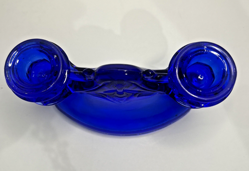 Vintage L.E. Smith Mt Pleasant Cobalt Blue Double Shield 2-light Candle Holder - Picture 5 of 8
