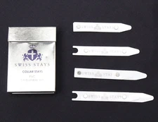 Set of 3 Pairs Swiss Stays Adjustable Collar Stays White PVC 4 Position Folding