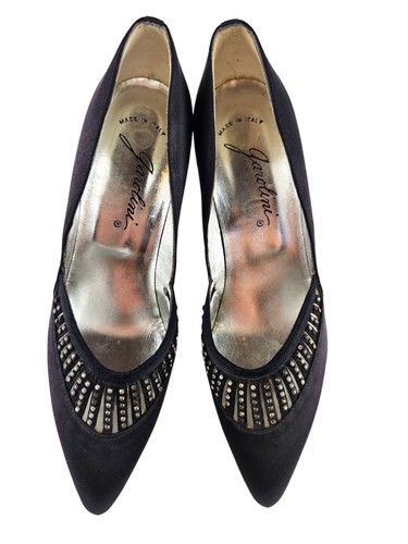 VTG Garolini of Italy Black Satin Formal Dressy Pumps Heels Jeweled 6.5 NEW DS - Picture 2 of 12