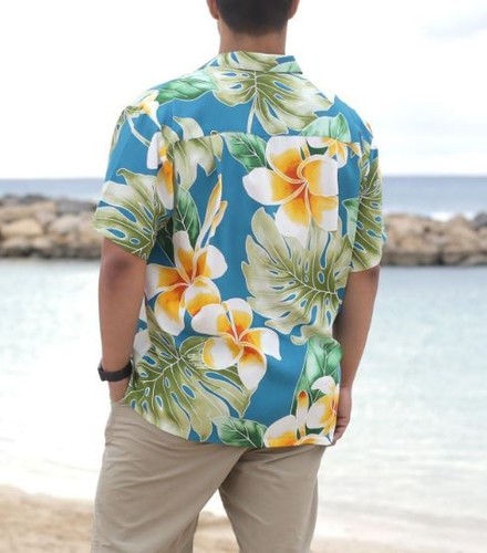 NWT Paradise Found Plumeria Beauty Jade Hawaiian Print Rayon Shirt 4XL USA - Picture 2 of 6