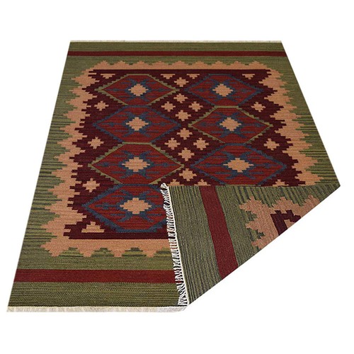 Alfombra de lana Kilim tejida a mano tejida plana contemporánea borgoña oliva BBHD00121 - Imagen 28 de 76