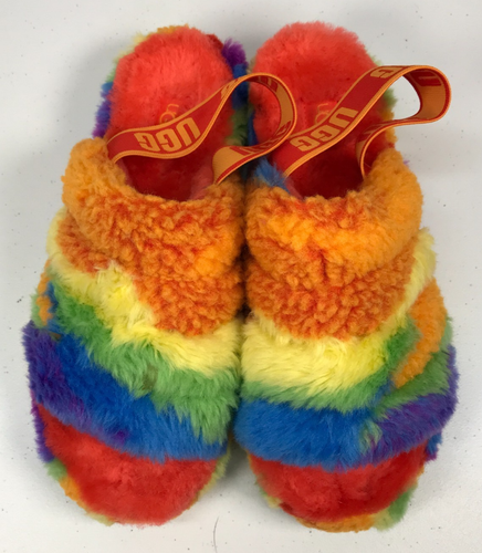 Sandalias Ugg para mujer talla 7 pelusa sí collage arco iris suaves - Imagen 3 de 7
