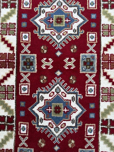 Brandneu Bunt Tribal Läufer Handgefertigt in Indien, Geometrisches Kasachisches Design, 3x8 - Bild 9 von 24