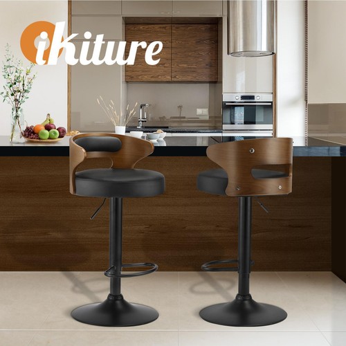 Oikiture 2x Bar Stools Kitchen Gas Lift Swivel Chairs Stool Wooden Barstool - Picture 9 of 10