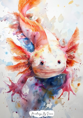 Vibrant Watercolor Axolotl Art Print 5"x7" on Matte Paper - Picture 3 of 6