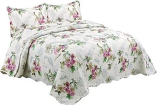 Quilt Bedding 3 Piece Set Floral  Reversible Light Weight Bedspread Coverlet