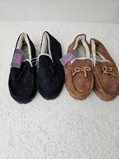 2 Pair Bobbie Brooks Women's Faux-Fur Lined Moccasin Slippers - 6-7 Small 8436