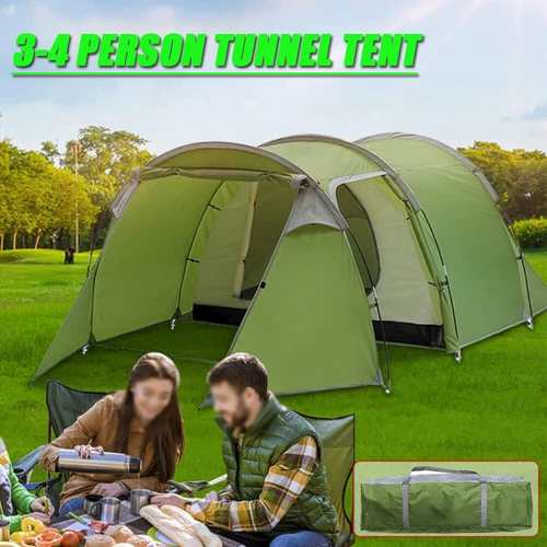 3-4 Person Tunnel Tent Outdoor Camping Waterproof Portable Dome Family Shelter