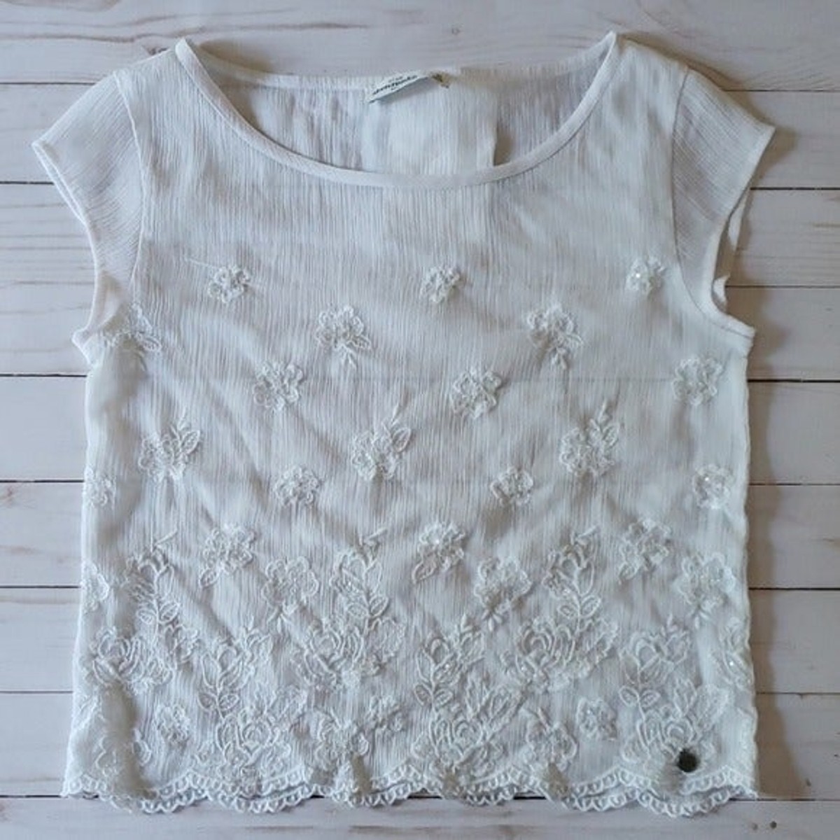 Abercrombie White Sheer Sequin Top Blouse Girls Medium