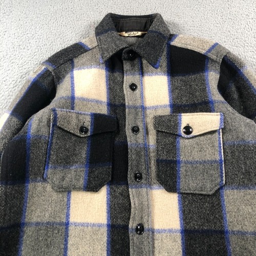 Vintage Woolrich Jacket Mens Small Gray Plaid Mackinaw Cruiser Shadow Plaid Wool - Picture 2 of 15