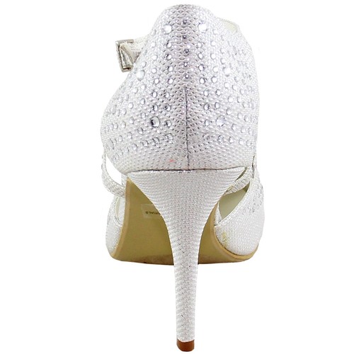 Nuevos zapatos para mujer noche diamantes de imitación hebilla cierre tacón alto boda blanco - Imagen 5 de 9