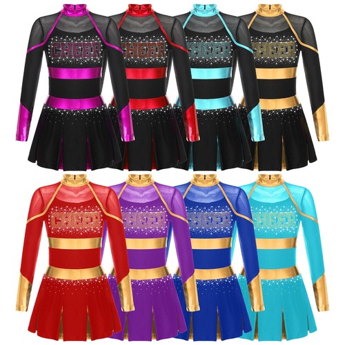 Kids Girl Cheer Leader Uniform Outfit Sleeveless Zipper Back Cheerleading UK - Picture 3 of 92