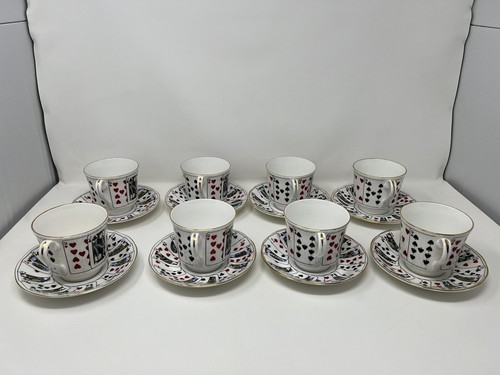 China de hueso isabelina Staffordshire "cortada para café" 8 tazas y platillos - Imagen 3 de 8