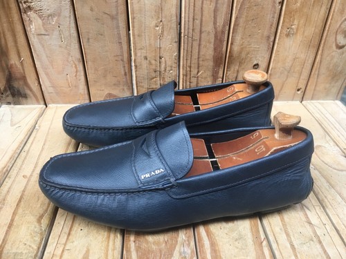 Prada Classic Moccasins Men's Navy Blue driving Leather Loafers UK 8.5 USA 9.5 - 第 13/23 張圖片