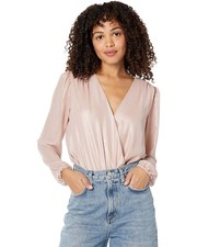 BCBGMAXAZRIA L23755 Womens Rose Metallic Foiled V-Neck Blouse Bodysuit Size XS
