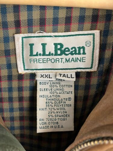Vintage LL Bean Suede Leather Bomber Jacket Brown Lined Sz 2XL Tall Made in USA - Picture 3 of 16