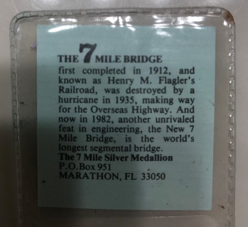 1982 Florida Keys 7-Mile Bridge Silver Commemorative .999 Troy Ounce Medallion! - Bild 7 von 8