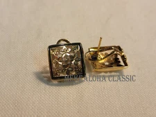 15mm Hawaiian Hawaii  Plumeria flower Quilt EARRINGS 14ky gold Black border