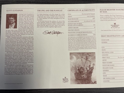 Scott Gustafson "The Owl and The Pussycat" S/N LTD. ED. #274/950, with COA - Picture 4 of 4