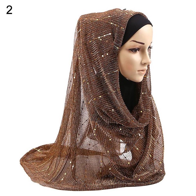 CW_ KE_ Lady Muslim Arab Womens Sequined Stripe Hijab Scarf Neck Wrap