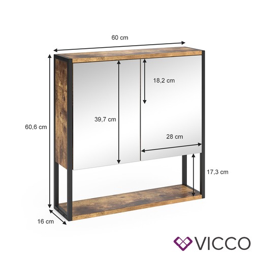 VICCO mueble con espejo FYRK Vintage - mueble de baño con espejo y estante - Imagen 3 de 8