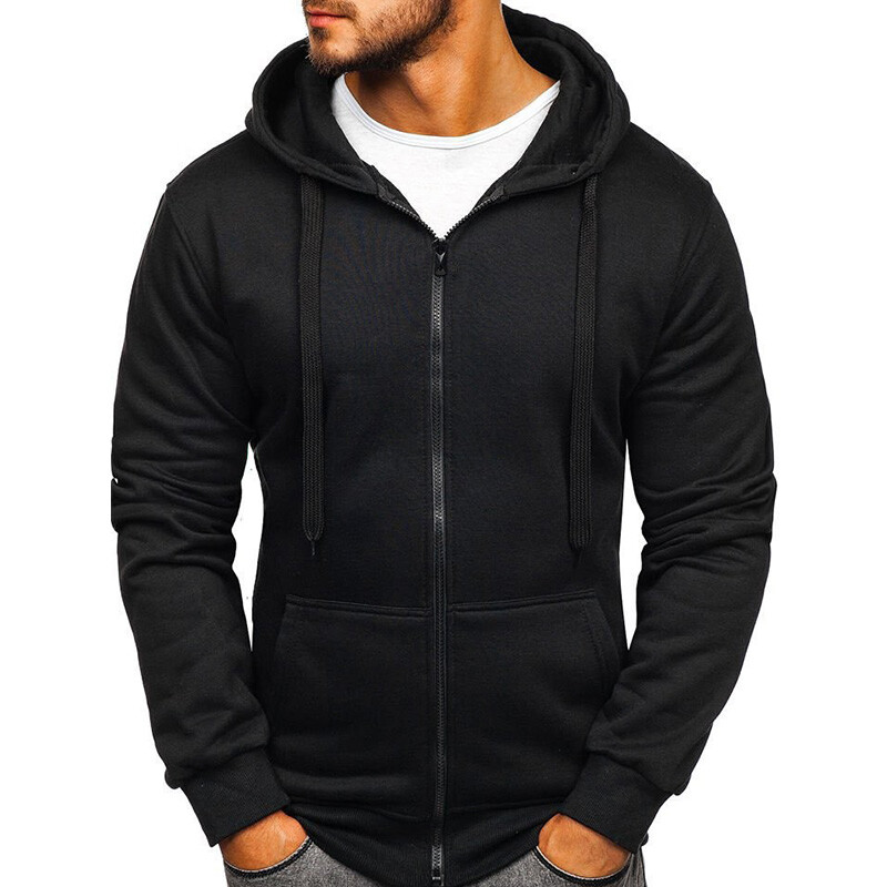 Mens Jacket Coat Hoodie Sweatshirt Outwear Basic Hooded Zip