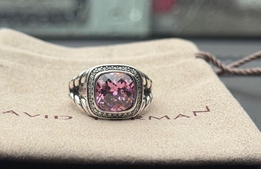 David &Yurman Albion 925  SterlingSilver 14mm Pink Tourmaline Ring Size 8