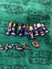 Mexican Tonala Nativity Set 13 Piece Hand Painted Crèche Pottery Folk Art Blue