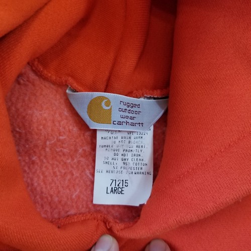 ✅VTG Carhartt Hoodie ORANGE Hooded Sweatshirt LARGE 71215 Made USA HOLE/STRING - Picture 3 of 12