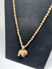 925 Sterling Silver Elephant Pendant Long Bead Necklace 24” Unisex