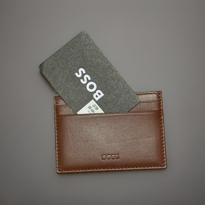 Hugo Boss Brown LeatherCard Wallet With Money Pocket Brand New