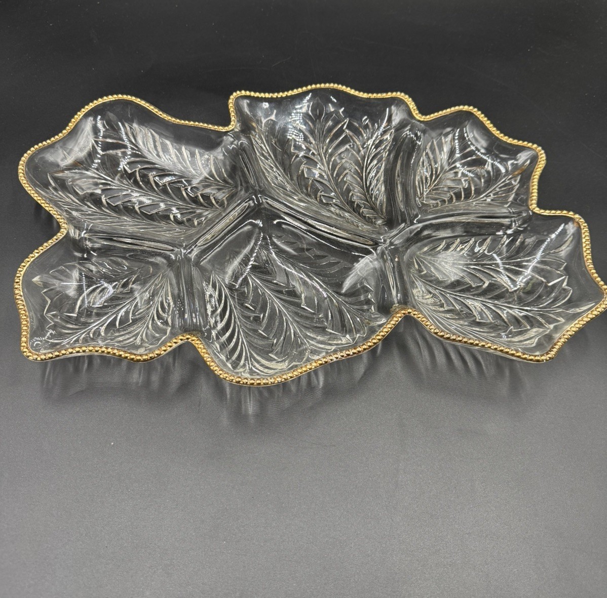 Jeanette crystal divided dish gold trim