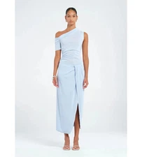 Benni Cleo One Shoulder Maxi Dress in Sky Blue Size AU 8