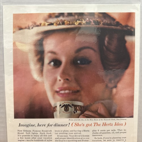 1950s Hertz Rent A Car Vintage Magazine Print Ad Roosevelt Hotel ON CARDBOARD - Picture 2 of 3