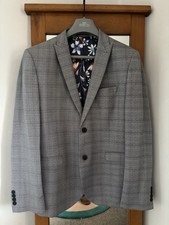 Next Skinny Fit Grey Check Suit 42R Jacket and 34 Trousers