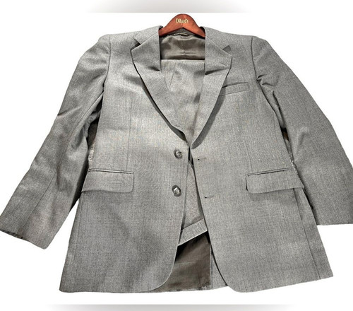 Halston, Halston uomo 44 cappotto sportivo vintage lana blazer due bottoni giacca USA grigio