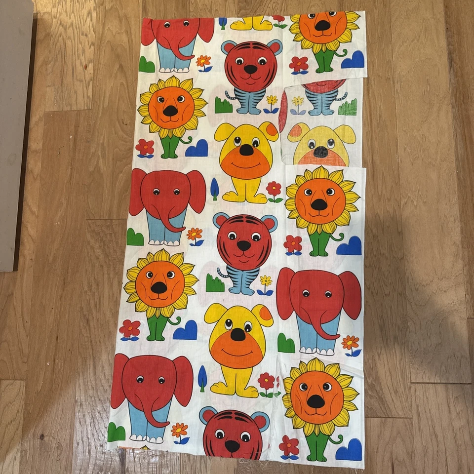 Tecido vibrante vintage animal urso leão elefante bebê criança 44”x 42” - Imagem 2 de 4