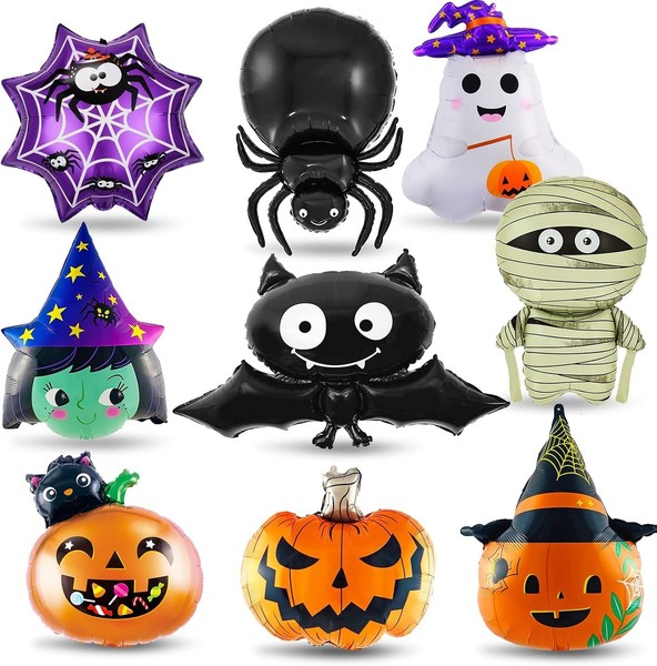 Folienballon Halloween 9 StüCk KüRbis Hexe Geist Fledermaus Spinnweben Deko-image