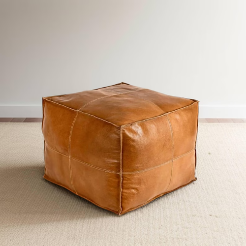Marokkanischer Boho Ungestopft Fußhocker Ottomane Leder Hassock Pouffe Handarbeit - Bild 3 von 8