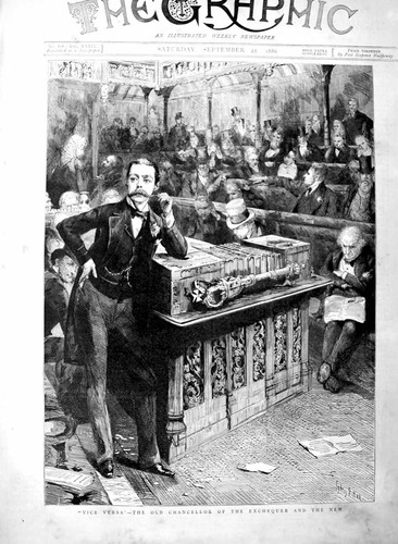 Original Old Antique Print 1886 Scene Chancellor Exchequer Parliament Men 19th