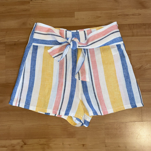 C&C California Women's 6 Rainbow Linen Shorts Tie Front High Rise Multicolor