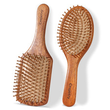 2-Piece Bamboo Hair Brush Set for Hair Growth Oval Square - Natural Wooden S