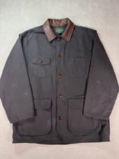 Vintage 90s J.Crew Jacket Mens Black  Brown Barn Chore Leather Collar Coat READ