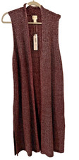 NWT Chico  s 3 Long Drama Vest Crochet Open Front Knit Burgundy