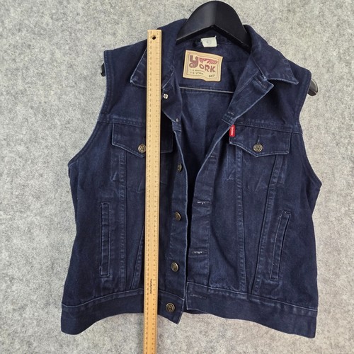 York Vest Mens Medium Blue Denim Button Pocket Collared 13211 - Picture 5 of 10