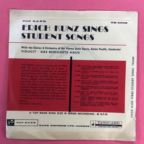 Erich Kunz Sings Student Songs 7” Vinyl Single Top Rank 1959 - Picture 2 of 4