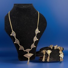 Suite y caja de joyas damascenas orientales genuinas de oro de 24 k e incrustaciones de ley pesadas GP