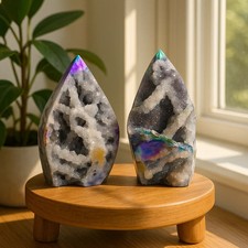 Rare Angel Aura Sphalerite Flame Tower Points Geode Healing Crystal Home Decor