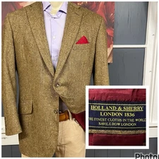 Tom James Custom Blazer Donegal Tweed Men 42R Slim Wool Silk Golden Khaki Mix