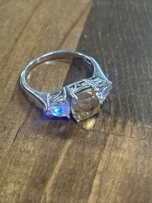 Karis Platinum Bonded Square Yellow Stone White Accent Stones Ring Sz 9 3.42G
